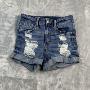 Aeropostale Denim Shorts Distressed Cuffed High Rise Midi Size 4